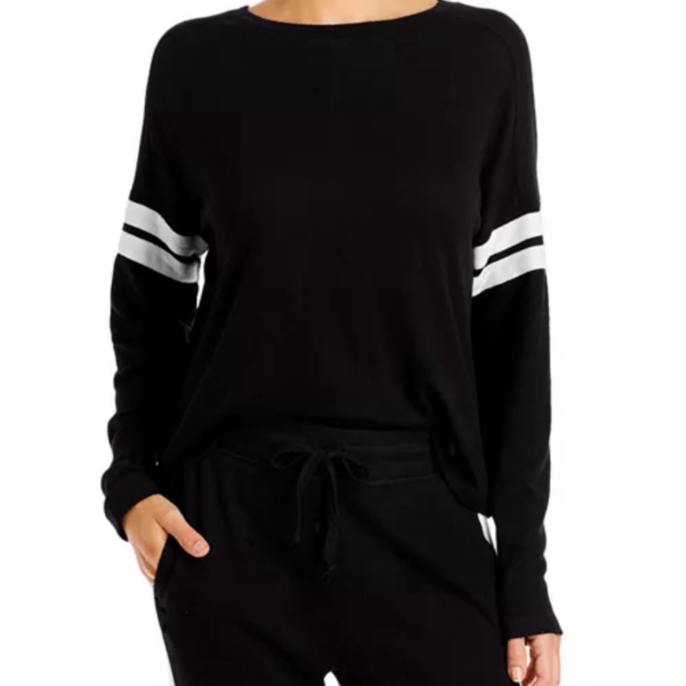 NWT aqua athletic by Bloomingdales XS black with white stripe knit set - Picture 6 of 7